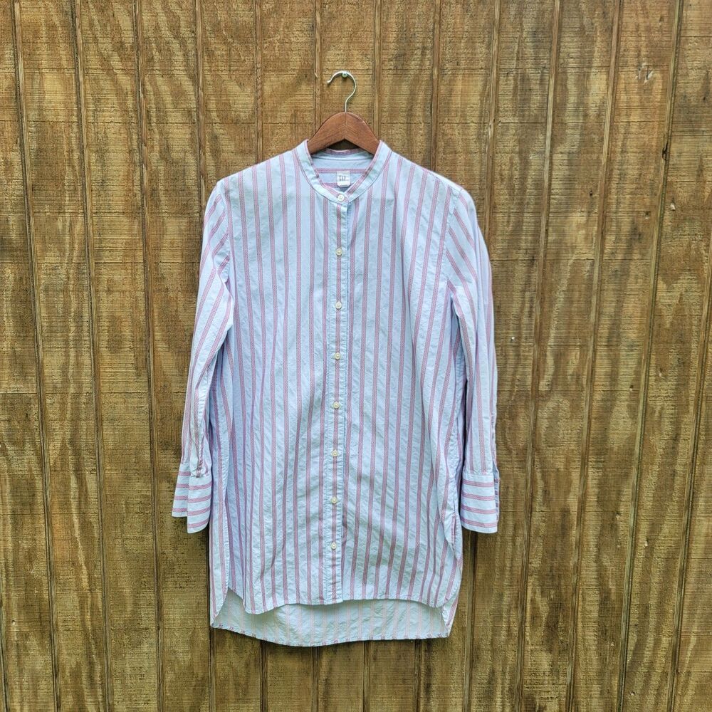 Gap Red Blue Striped Collarless Tunic/Dress Womens Size L